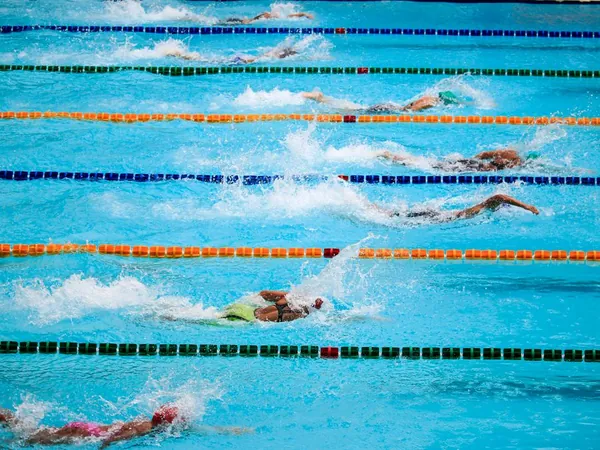 Schwimmbahnen von oben mit mehreren Schwimmern